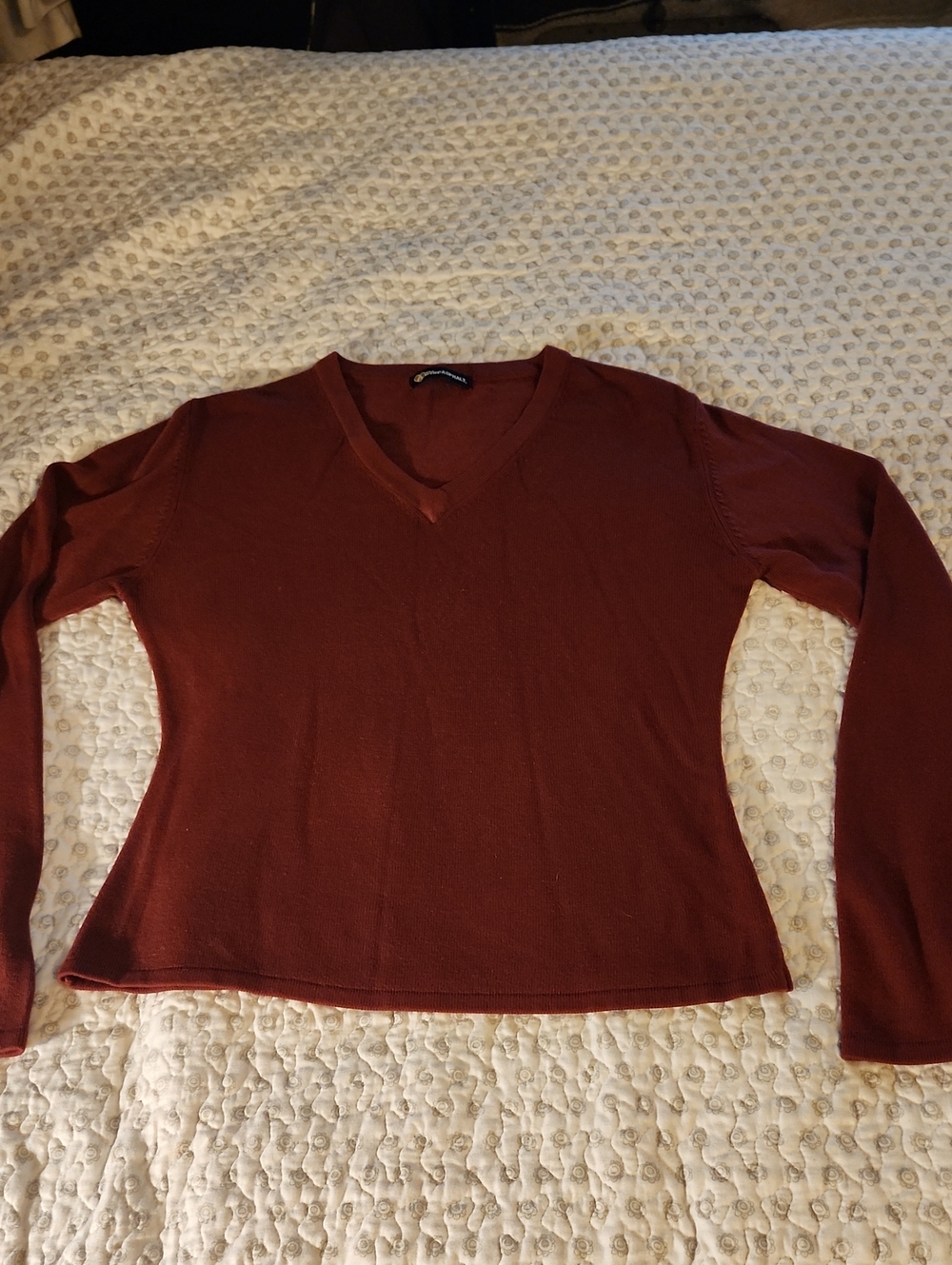 Blue Asphalt Women's V-Neck Long Sleeve Sweater - Deep Wine